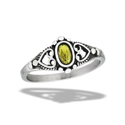 Stainless Steel Bali Style Ring With Granulation And Peridot CZ
