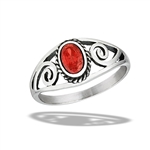 Stainless Steel Bali Style Ring With Garnet CZ And Swirls