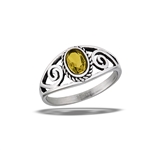 Stainless Steel Bali Style Ring With Citrine CZ And Swirls