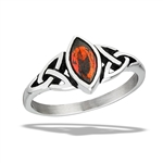 Stainless Steel Celtic Ring With Side Triquetras And Marquis Garnet CZ