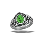 Stainless Steel Emerald CZ Ring With Braid And Leaf Design