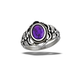 Stainless Steel Amethyst CZ Ring With Braid And Leaf Design