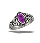 Stainless Steel Bali Style Marquis Ring With Amethyst CZ