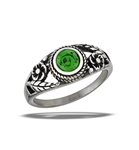 Stainless Steel Braided Emerald CZ Ring With Flowers And Leaves