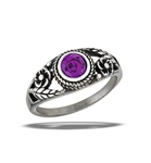 Stainless Steel Braided Amethyst CZ Ring With Flowers And Leaves