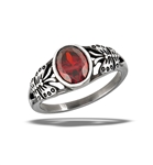 Stainless Steel Oval Garnet CZ Ring With Butterflies