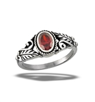 Stainless Steel Braided Garnet CZ Ring With Swirls And Leaves