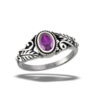 Stainless Steel Braided Amethyst CZ Ring With Swirls And Leaves