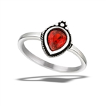 Stainless Steel Teardrop Ring With Granulation And Garnet CZ