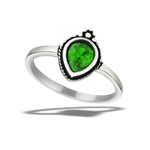 Stainless Steel Teardrop Ring With Granulation And Emerald CZ