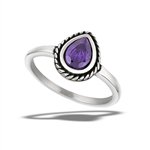 Stainless Steel Braided Teardrop Ring With Amethyst CZ