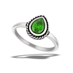 Stainless Steel Braided Teardrop Ring With Emerald CZ