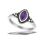 Stainless Steel Braided Marquise Ring With Amethyst CZ