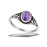 Stainless Steel Braided Oval Ring With Amethyst CZ And Swirls