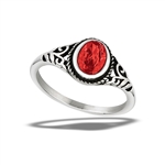 Stainless Steel Braided Oval Ring With Garnet CZ And Swirls