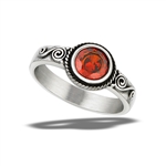 Stainless Steel Braided Round Ring With Squiggle And Garnet CZ