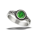 Stainless Steel Braided Round Ring With Squiggle And Emerald CZ