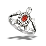 Stainless Steel Crawling Turtle Ring With Garnet CZ