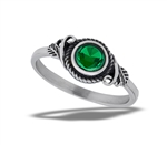 Stainless Steel Braided Emerald CZ Ring With Swirl Embellishments