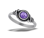 Stainless Steel Braided Amethyst CZ Ring With Swirl Embellishments