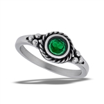 Stainless Steel Braided Emerald CZ Ring With Side Dots