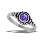 Stainless Steel Braided Amethyst CZ Ring With Side Dots