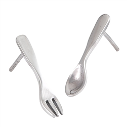 Sterling Silver Spoon and Fork Stud Earring
