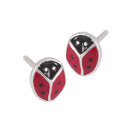 Sterling Silver Ladybug Stud Earring with Red and Black Enamel