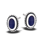 Sterling Silver Oval Stud Earring with Oxidized Braiding And Synthetic Lapis