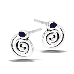 Sterling Silver Swirl Stud Earrings With Synthetic Black Onyx