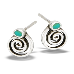 Sterling Silver Swirl Stud Earrings With Synthetic Turquoise