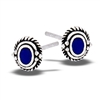 Sterling Silver Braided Stud Earring With Synthetic Lapis And Granulation