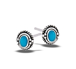 Sterling Silver Braided Stud Earring With Synthetic Turquoise And Granulation