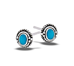Sterling Silver Braided Stud Earring With Synthetic Turquoise And Granulation