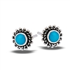 Sterling Silver Bali Style Granulation Stud Earring With Synthetic Turquoise