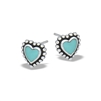 Sterling Silver Granulated Heart Stud Earring With Synthetic Turquoise