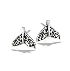Sterling Silver Oxidized Ornate Whale's Tail Stud Earring