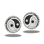 Sterling Silver Yin And Yang Stud Earring With Oxidized Braid And Silver Slice