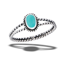 Sterling Silver Braided Synthetic Turquoise Ring With Double Rope Shank