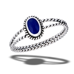 Sterling Silver Braided Synthetic Lapis Ring With Double Rope Shank
