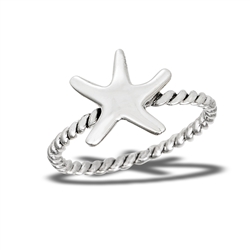 Sterling Silver High Polish Starfish Ring With Braided Shank