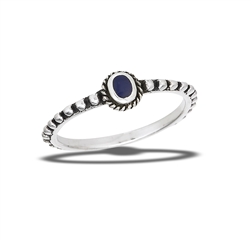 Sterling Silver Beaded And Braided Bali Style Synthetic Lapis Ring