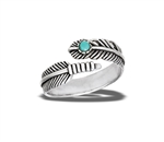 Sterling Silver Adjustable Feather Ring With Synthetic Turquoise