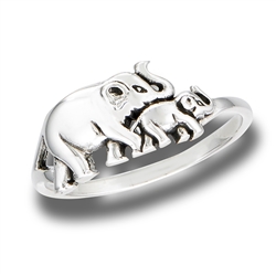 Sterling Silver Mother And Baby Elephants Ring