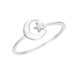 Sterling Silver Crescent And Star Ring