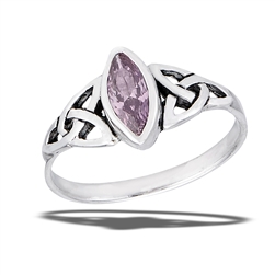 Sterling Silver Celtic Ring With Pink CZ