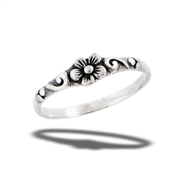 Sterling Silver Flower Ring With Scroll