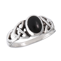 Sterling Silver Celtic Ring with Synthetic Black Onyx