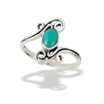 Sterling Silver Synthetic Turquoise Ring With Double Swirl Accent