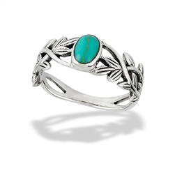 Sterling Silver Ring With Synthetic Turquoise And Climbing Leaves